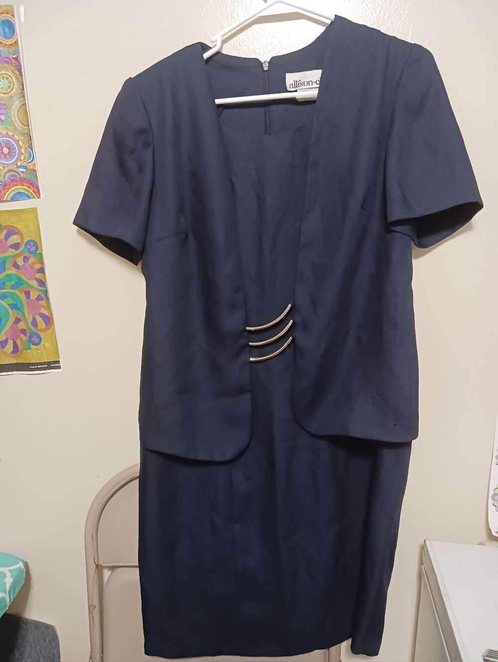 Allison -che Navy Short-Sleeve 2pc Jacket/ Dress Suit 14p A-12